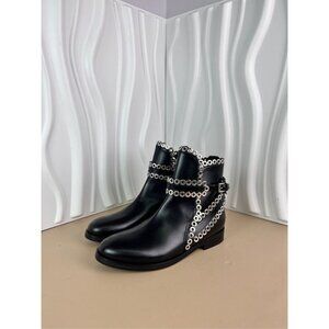Alaia Paris Ladies High Top Black Leather Boots With Silver Round Button Design